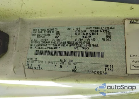 2004 Ford E-350 Super Duty Commercial/Recreational z USA, uszkodzony, nr VIN 1FTSS34L24HA44887